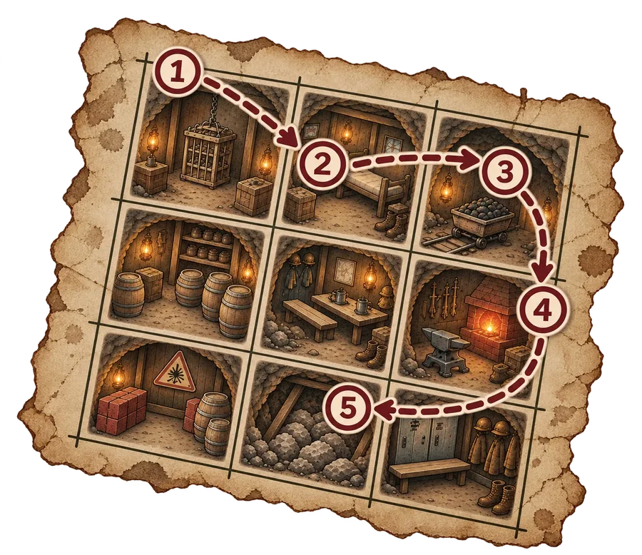 Ejemplo de recorrido en Katadoku Escape